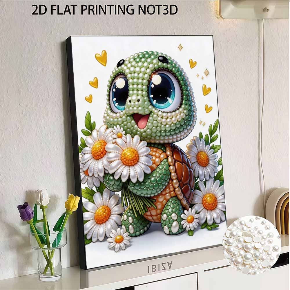 Frameless Cute Turtle Pearl Painting Kit 30x40cm Floral DIY Pearl Art Elegant Gem Art for Home Wall Decoration Perfect for Living Room & Bedroom