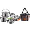 CAMPING MOON Cookware Set MC210 15-Piece Stainless Steel Silver (4-6 Person) IH Compatible