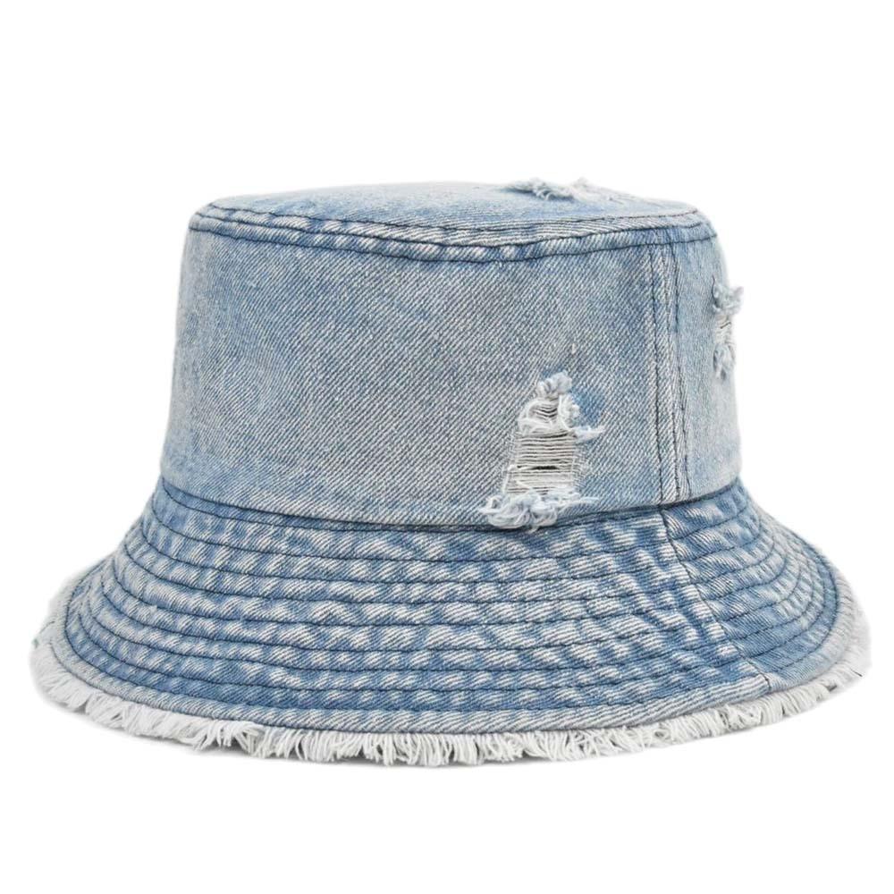 Fashion Denim Wide Brim Fisherman Hat Distressed Frayed Edge Sun Hat Summer Autumn Winter синий