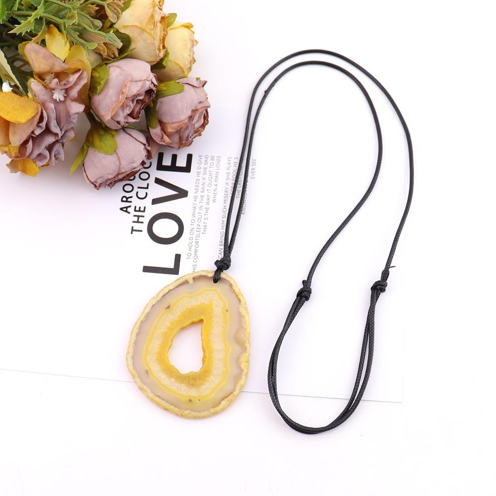 Natural Agate Sheet Rough Stone Pendant Irregular Agate Rough Stone Necklace Pendant Colored Natural Stone Sweater Chain