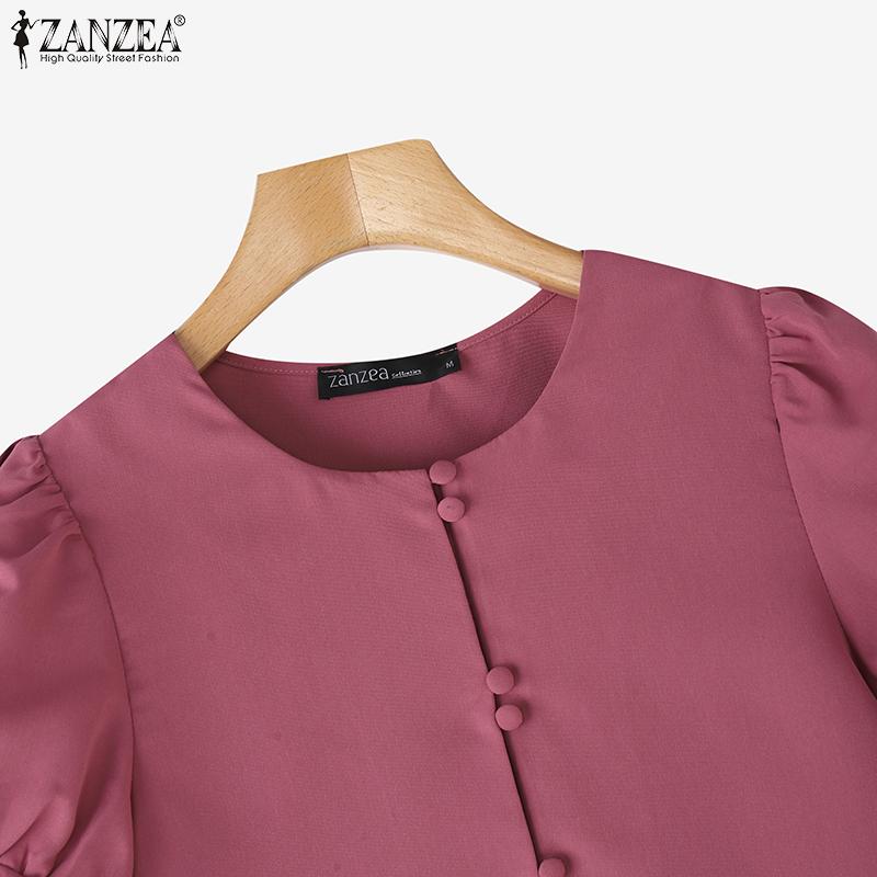 ZANZEA Women Casual Round Neck Solid Color Short Sleeve Blouse