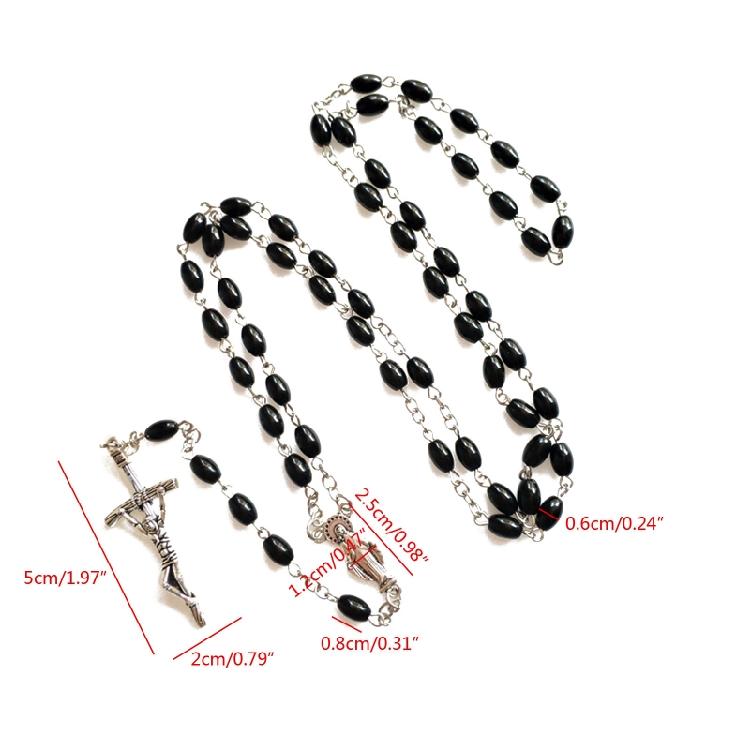 Oval Bead Catholic Necklace Prayer Medal for Cross Holy Religious Gift for Women