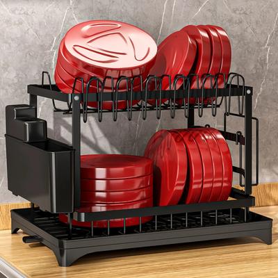 1 Conjunto Escorredor de Louça, Escorredor de Louça de 2 Andares, Escorredor de Louça de Cozinha Com Escorredor e Porta-Utensílios Para Bancada de Cozinha