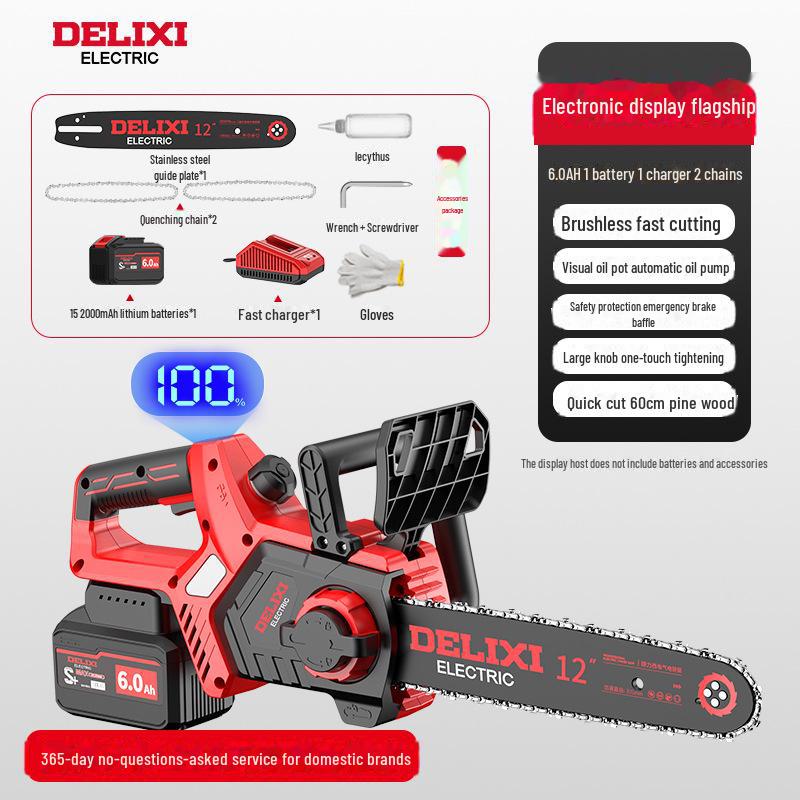 Delixi Brushless Rechargeable Handheld Electric Chainsaw for Home and Outdoor Use