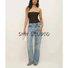 Spring New Women's Clothing French Retro Sexy Slim Fit Tube Top Contrast Color Design Short Spaghetti-Strap Camisole Top
