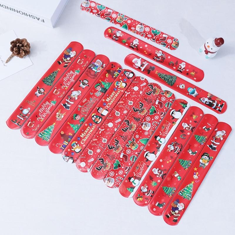 100Pcs Holiday Slap Wristbands for Christmas Snap Bands for Wrist Decoration Stylish Pat Rings Party Accessories