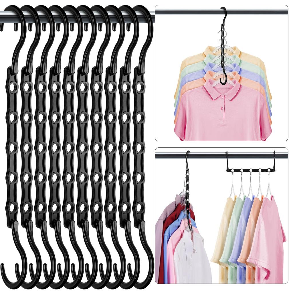 HOUSE DAY Black Magic Space Saving Hangers 10 Pack, Premium Smart Hanger Hooks, Sturdy Cascading Hangers with 5 Holes for Heavy Clothes