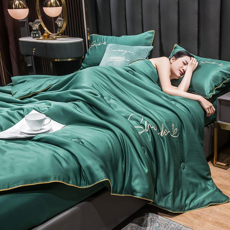 100% Gewaschene Seide Sommerdecke Stickerei Glatt Eis Kühlende Bettdecke Für Bett Seidig Uni Decke Weiche Kühle Sommerdecke