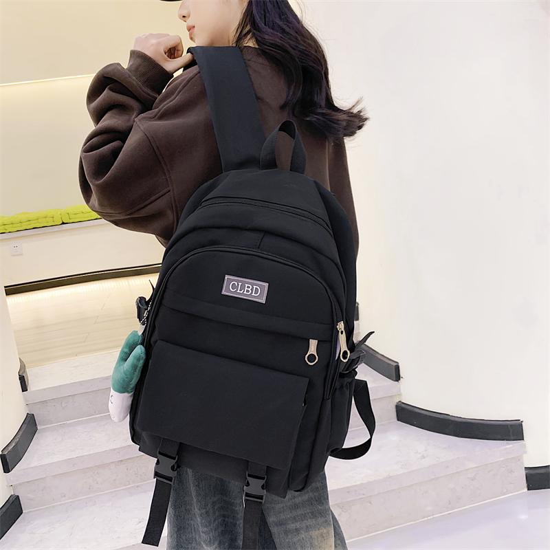 Three-Piece Backpack Set Student Schoolbag Girls Solid Colorlarge Capacity Backpack with Shoulder Bag Pen Bag