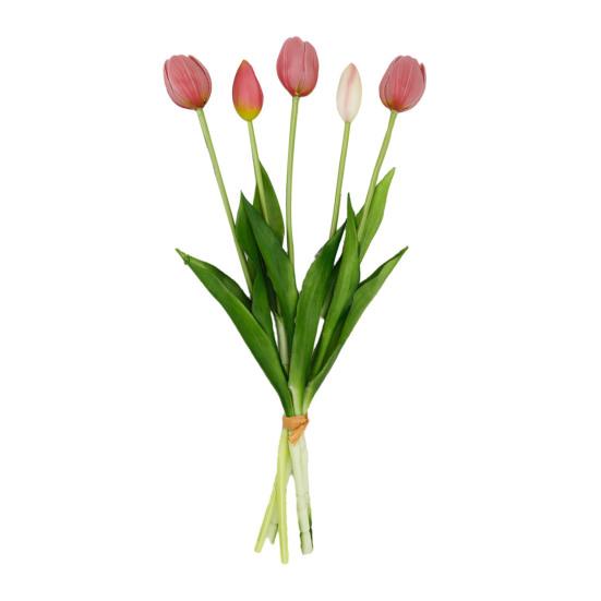 5 Head Artificial Tulip Bouquet 15.7" Long Stem Faux Tulip Flower Lifelike Real Touch