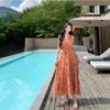 French Sleeveless Waist Collar Neck Print Dress for Women's Design Sense and Thin Temperament Holiday Dress