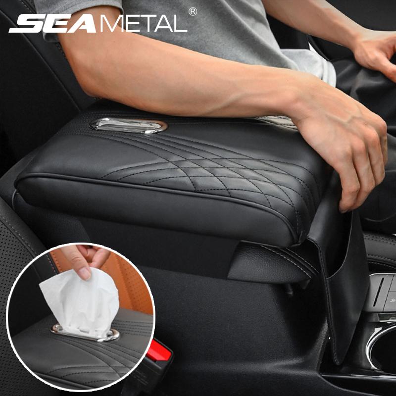 SEAMETAL Thicken Car Armrest Box Cushion Soft Sponge PU Leather Arm Rest Extender Pad Center Console Elbow Support Tissue Holder