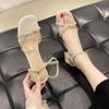 Coarse Heel Sandals Women's Summer College Students Versatile Temperament High Heels New Rhinestone Shoes