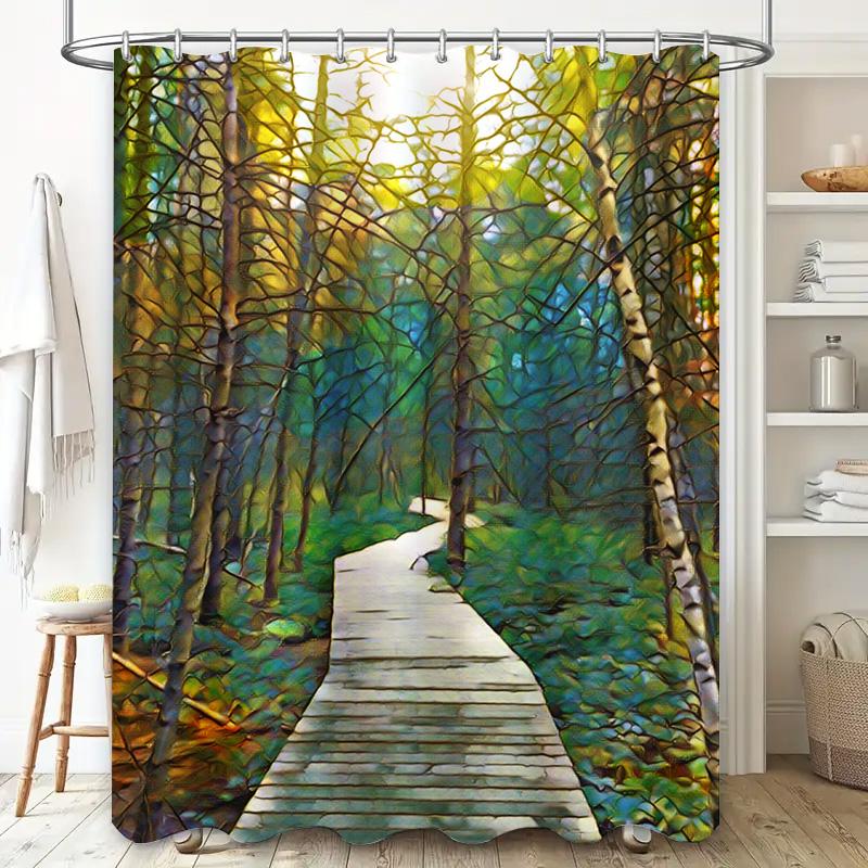 Colorful Rainforest Walkways Shower Curtain Modern Artistic Design for Bathroom Decorations