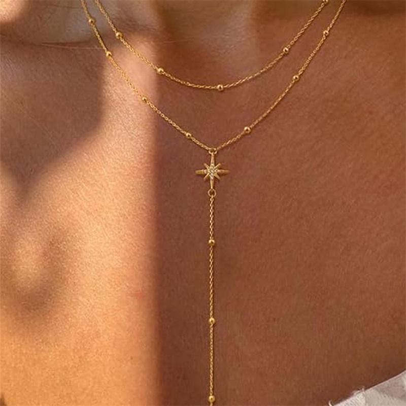 Coliere Vintage Aurii Stratificate Dublu pentru Femei Delicate Cristal Metal Lanț Lung cu Ciucuri Mărgele Choker Bijuterii de Petrecere Cadouri