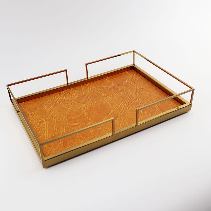 European Modern Leather Metal Storage & Organizer Tray for Entryway, Coffee Table, or Hotel Use