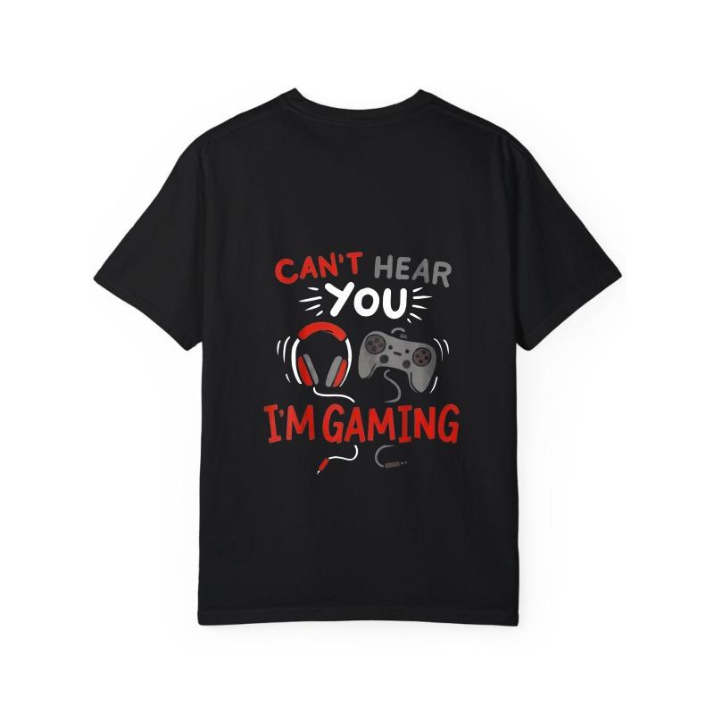 Crewneck T Shirt White Cant Hear You Im Gaming with Headphones and Controller Graphic for Gamers Casual Wear