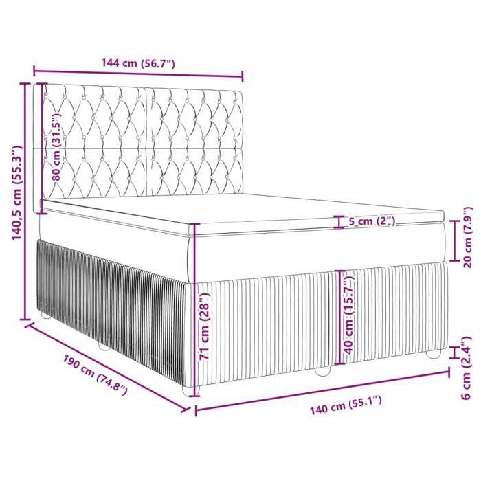VidaXL Slatted Bed Base with Mattress Black 140x190 Cm Fabric 3292060