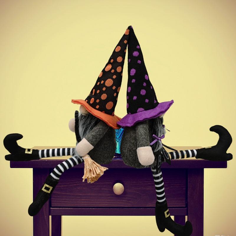 TEMU Halloween long legs faceless old man midget broom goblin doll ornament