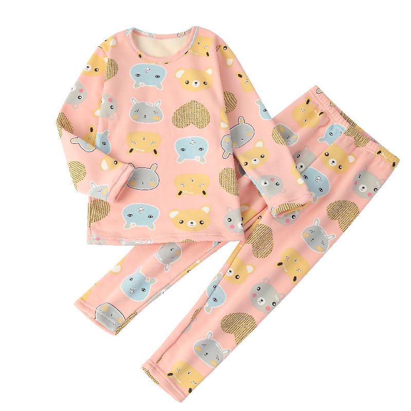 Children's Fleece-Lined Warm Pajama Set for Boys and Girls - Thick Winter Home Wear Pants and Top