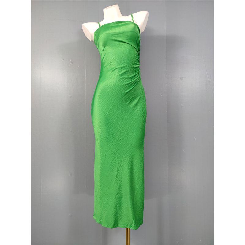 

Export Single High-Quality Texture Comfortable Satin Sweet Dopamine Sling Open Back Design Dress Female Multi-Color Optional Brilliant Green M