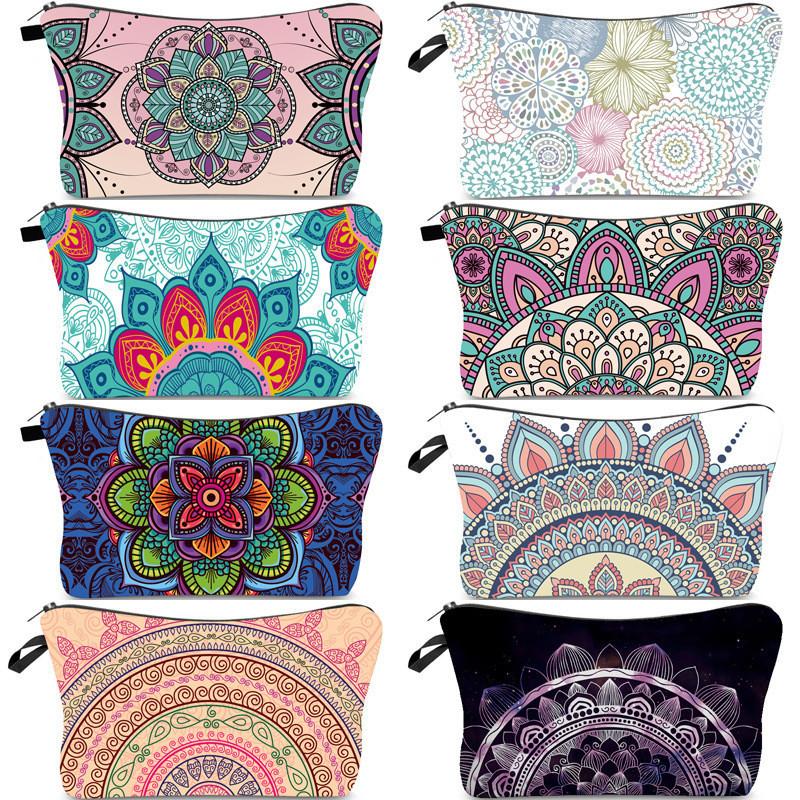 Trendige Vintage Mandala Blume Kosmetiktasche Handtasche Für Reisen Polyesterfutter Verschiedene Farboptionen