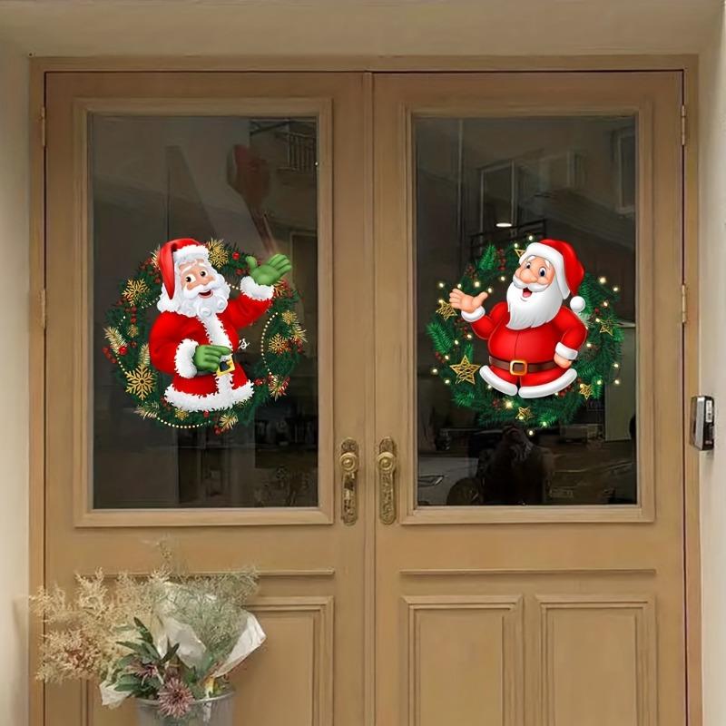 2pcs Santa Claus Christmas Window Stickers, Removable Window Clings for Farm, Yard, Bedroom, Living Room, Shopping Decoration