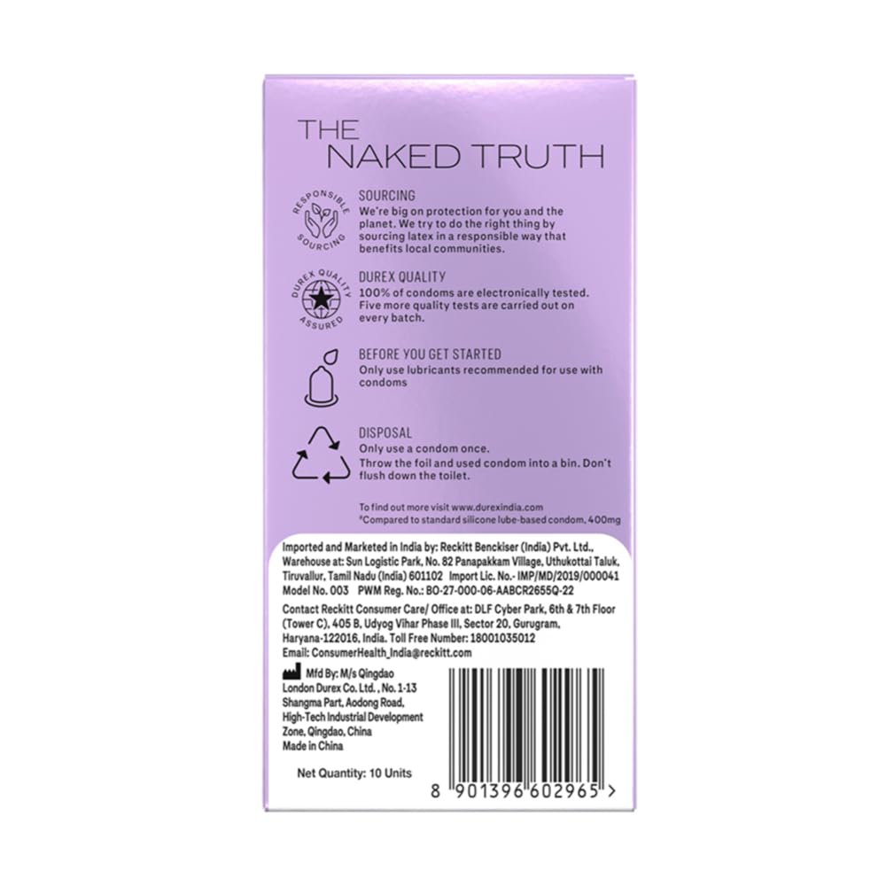 Durex Preservativos Naturals Smooth Glide para Homens - Pacote com 10 | com Lubrificante à Base de Água 2X | Ultrafino
