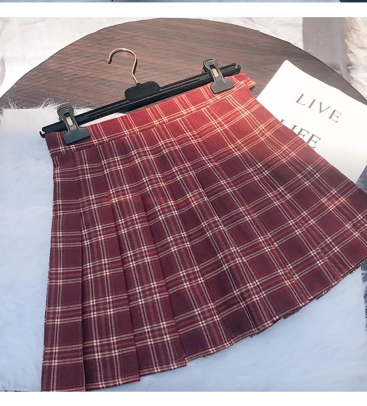 JK Plaid Pleated A-Line Skirt - High Waist, Slim Fit, Anti-Exposure, Spring & Autumn Korean Style