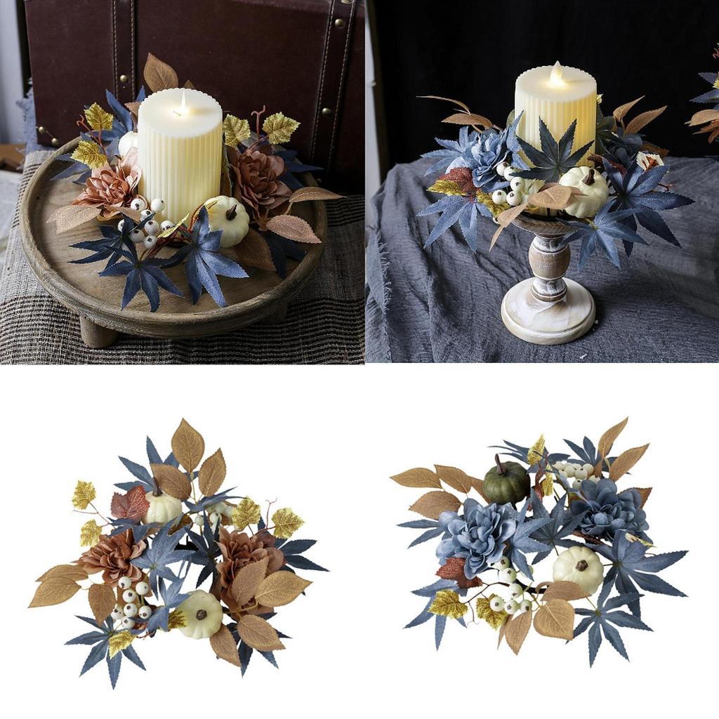 Candle Ring Wreath Pillar Candle Stand Creative Craft Rustic Decor Candle Holder for Festival Proposal Party Supplies Gift Home