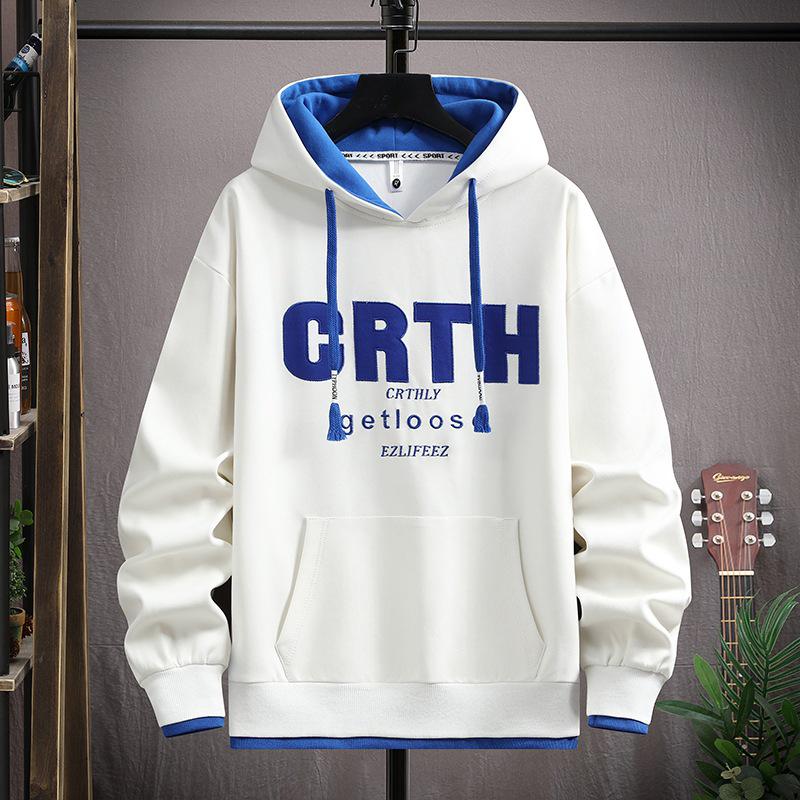 2025 Höst/Vinter Herr Sweatshirt: Trendig falsk tvådelad med broderi i kinesisk stil, perfekt för mellanstadieelever