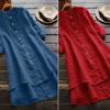 Cuello Redondo Botones Mangas Enrollables Dobladillo Alto-Bajo Camisa de Mujer Verano Color Sólido Longitud Media Camisa Fina Ropa Femenina