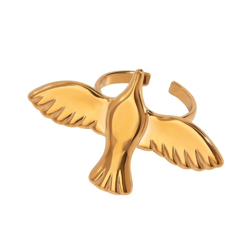 

Регулируемое открытое кольцо из нержавеющей стали с летящей птицей, символизирующее мир и свободу, украшение для модных женщин 1