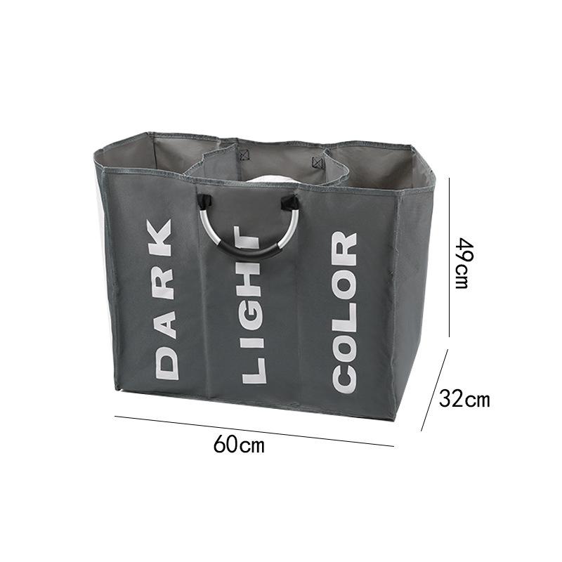 1PC Foldable Home Laundry Basket Large Dirty Laundry Basket Hamper 3 Section Oxford Cloth Dirty Clothes Bag with Aluminum Handle