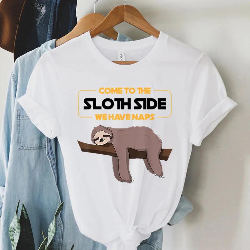 Tshirt Come To The Sloth Side Aesthetic Women Blouses Short Sleeve Summer Oversized Trend Tshirt Round Neck Loose Girl Shirt M