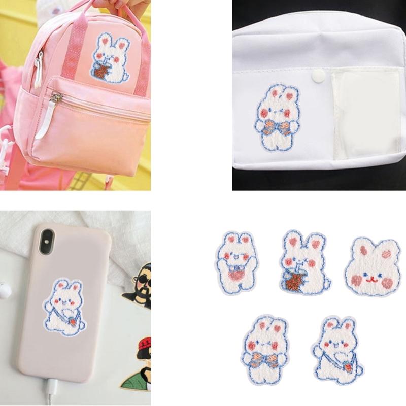 5 Pcs Cartoon Rabbits Embroidered Patches Iron On Patches Animal Repair Patches Sewing On Patches for Clothes Bag Jeans