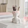 Artistic Cosmetic Brush Cup Storage Box, with Side Face Design, Nordic Style Versatile Makeup Minimalist Container Holder, for Bedroom Dressing Table