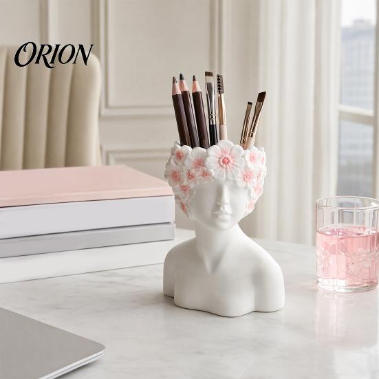 Artistic Cosmetic Brush Cup Storage Box, with Side Face Design, Nordic Style Versatile Makeup Minimalist Container Holder, for Bedroom Dressing Table