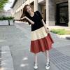 Maternity Summer A-line Knee-Length Dress with Contrast Color Splicing