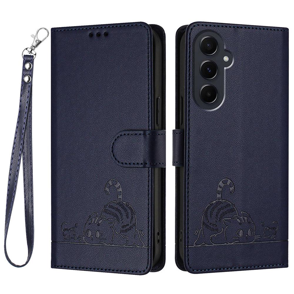 Für Samsung Galaxy A55 5G Hülle mit Riemen RFID-Blockierende Leder-Brieftasche Handyhülle Katze Maus Muster