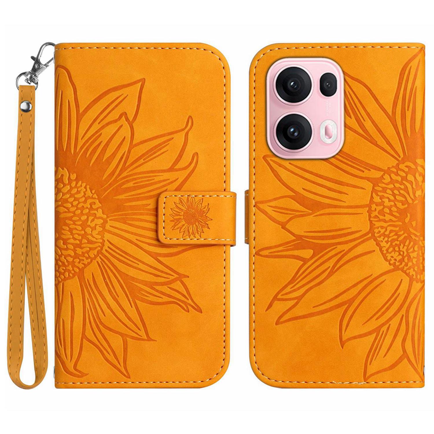 

For Oppo Reno13 Pro 5G Case Sunflower Imprint Leather Wallet Phone Cover with Wrist Strap C
