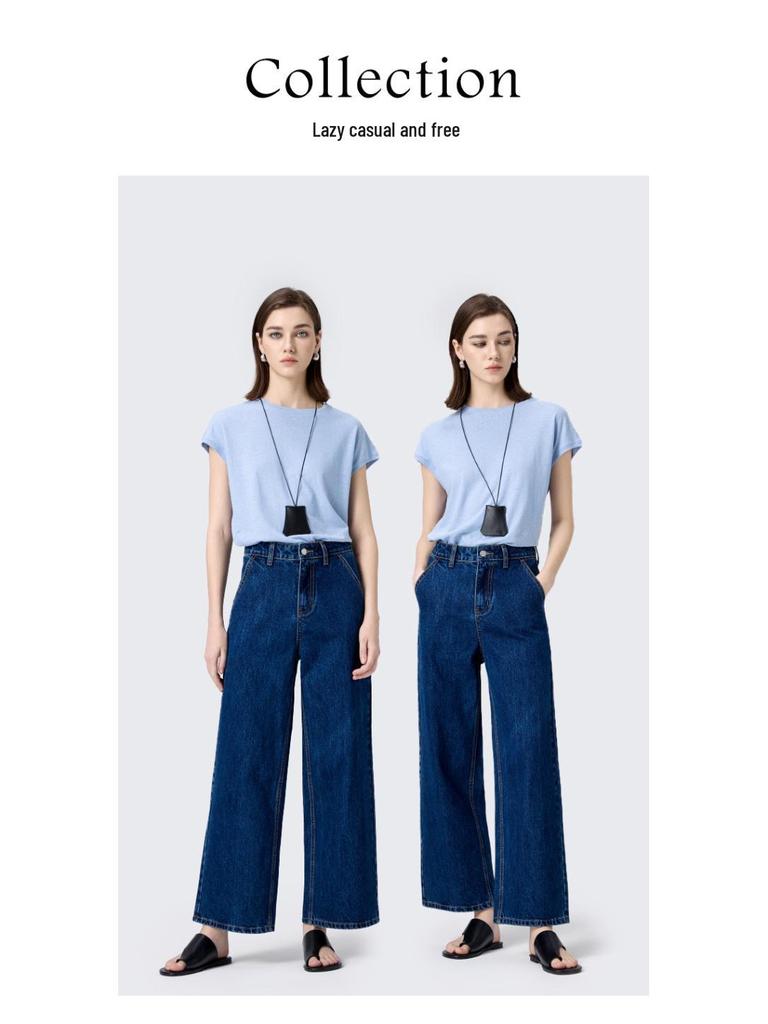 MBB Women's High-Waisted Wide-Leg Jeans with U-Shaped Back Pocket - Non-Elastic Slimming Fit, Spring 2025 Collection