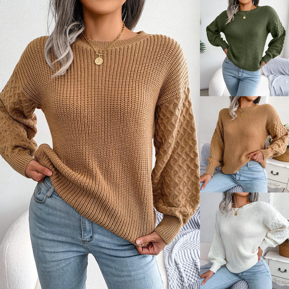 Women Casual Lantern Long Sleeve Knitted Pullovers and Sweaters Autumn Winter