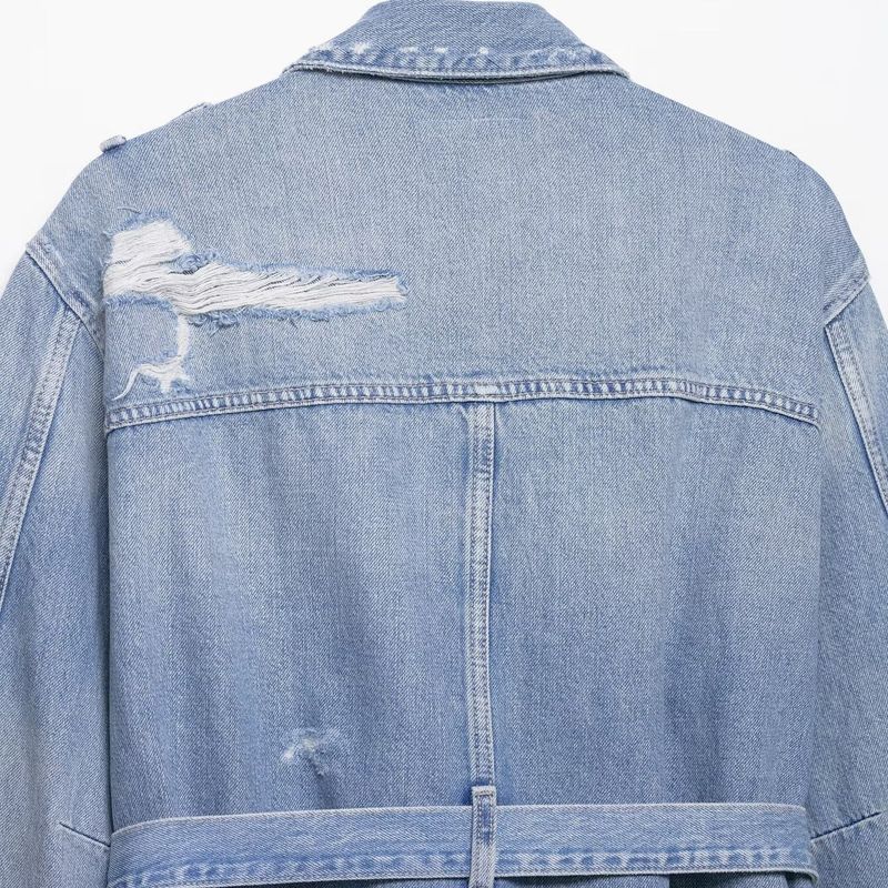 Kaslead New Women Clothes Western Style Fashion Simple Denim Belt Jacket 5252273