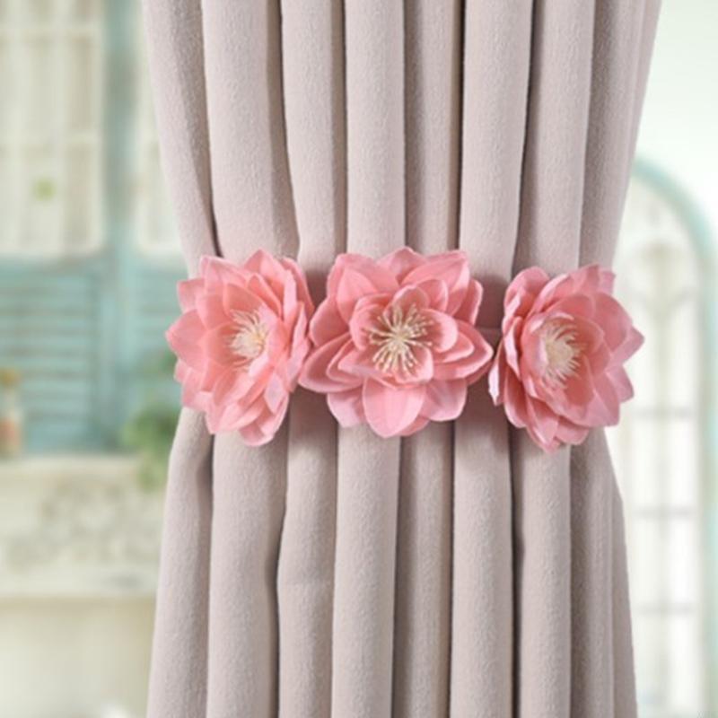 Curtain Holders with Flower Pattern Curtain Tiebacks, Easy Installation Curtain Tie Not Require Tools Set of 4 X3UC
