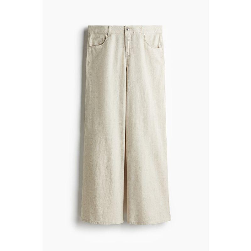 

HM Women s Clothes Casual Pants Fall 2025 New Trend Soft Fashion Linen Blend Loose Pants 1262014 Light Beige 160/72(38)