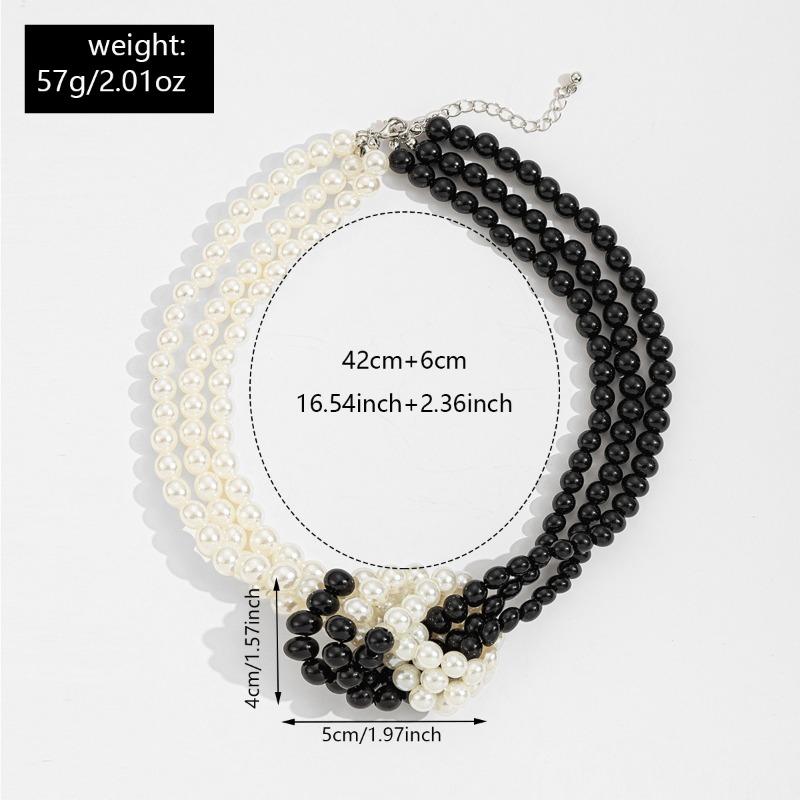 Multi-layer imitation pearl necklace, fashionable literary and retro black and white color matching jewelry, high-end women's collar