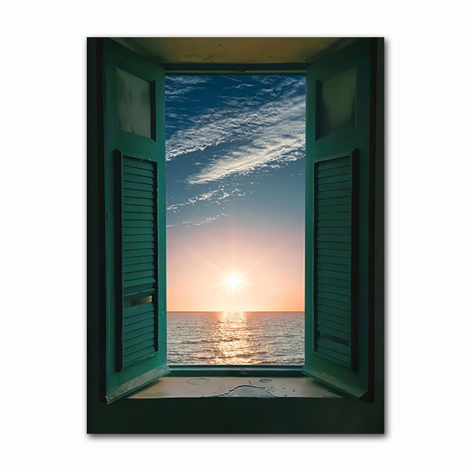 Nordic Window Outside Landscape Poster Interior Scenery Canvas Painting Abstract Wall Art for Room Home Decoration Print Picture