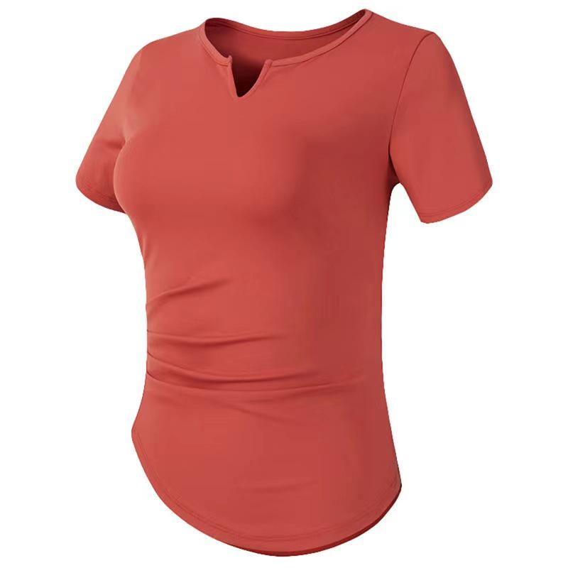 2023 V-Neck Slim Fit Yoga Top for Women - Breathable, Short-Sleeve Fitness & Running T-Shirt