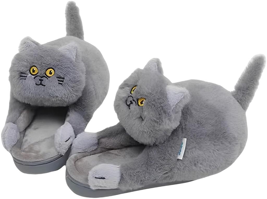 Funny Cat Fluffy and Warm Room Shoes Japanese Shoe One Size Fits [IMPACT Online] Slippers, (Gray, Sizes, Adult, Alphabet, All)